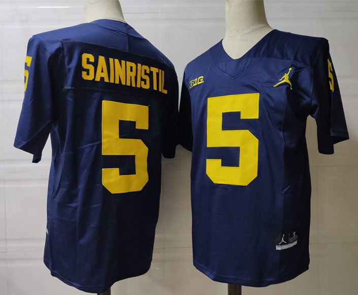 Men Michigan Wolverines 5 Sainristil Blue 2024 Vapor NCAA Jersey